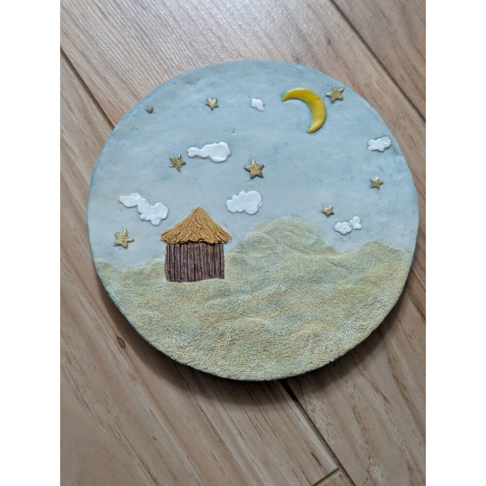 Vintage 1995 Young's Inc Resin Wall Plaque Platter Beach Tiki Hut Celestial Moon